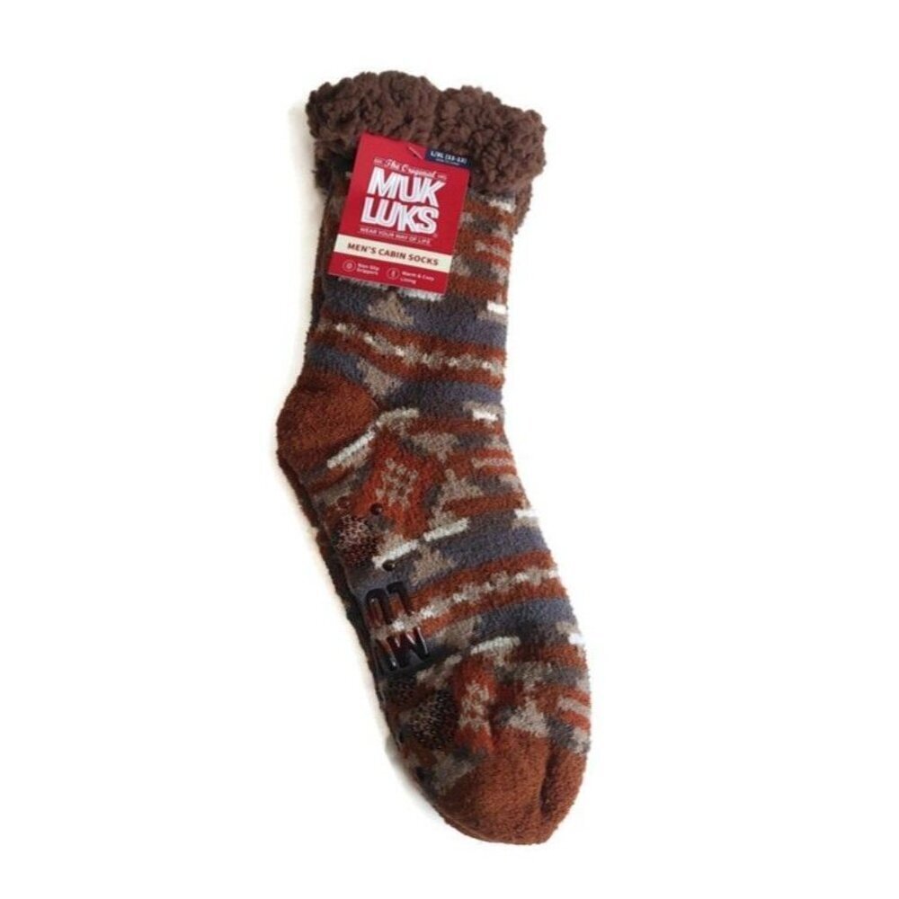 MUK LUKS Mens Cabin Socks L/XL Shoe Size 11/13 Brown Multi-Color Warm and Cozy
